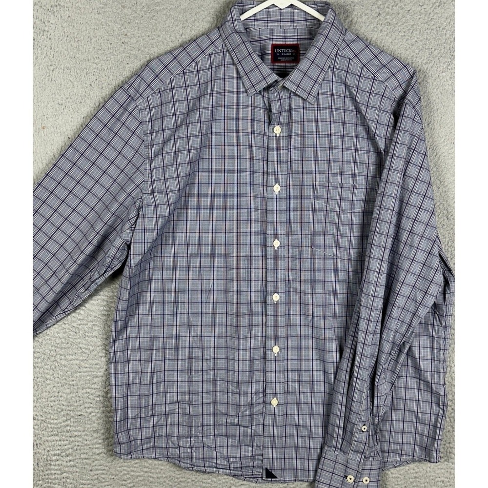 UNTUCKit Shirt Mens XL Purple Button Up Plaid Performance Stretch Long Sleeve